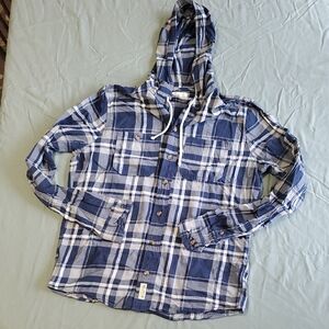 Hollister NWOT Blue Plaid Hoodie Button Shirt. Unisex.